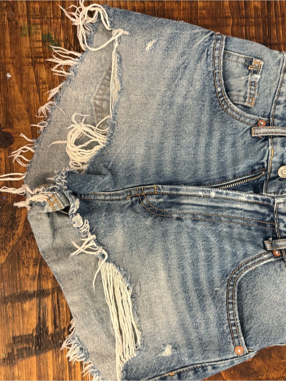 Zara Light Blue Distressed Denim Shorts